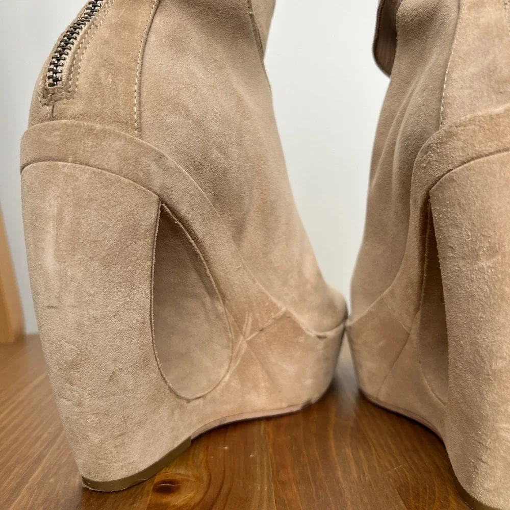 Authentic - Ann Demeulemeester Size 39 Suede Cutout Platform Wedge Booties Italy